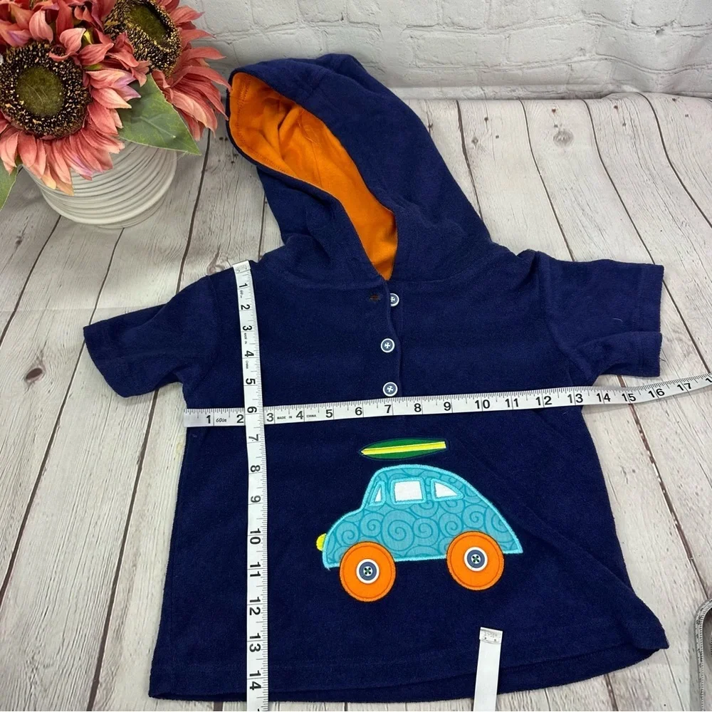 Mud Pie Orange Navy terry cloth short sleeve hooded top boysz sz 3T surfer beach